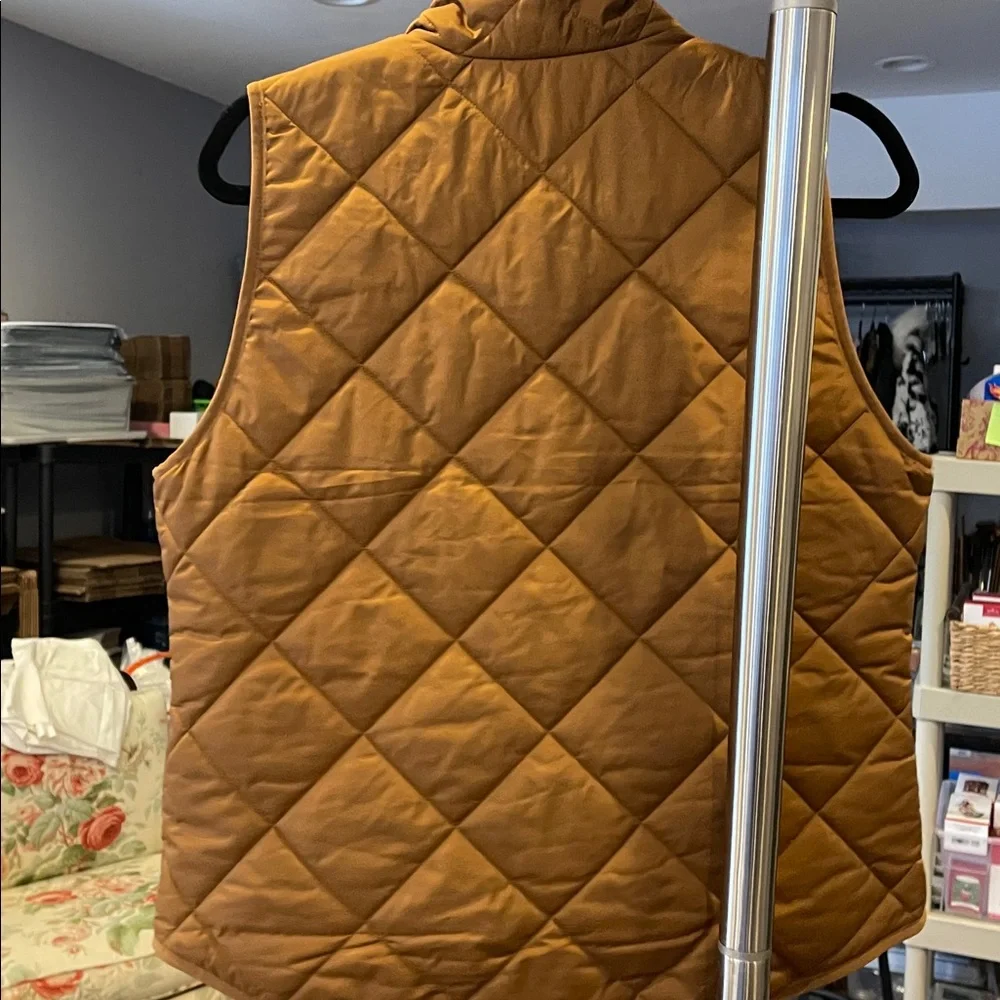 J.Crew Brown Quilted Vest Pink Lining Zip Pockets Size Small